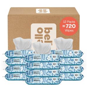 Hello Bello Extra Gentle Unscented Baby Wipes, Plant Based, Made with 99% Water and Aloe for Babies and Kids, 720 Count (60 Count (Pack of 12))