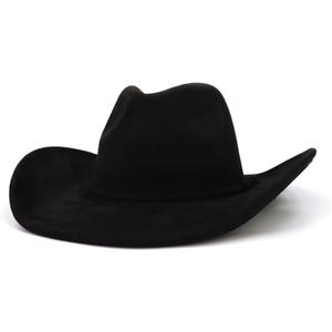 Western Cowboy Hat for Women Men Classic Fedora Hats Wide Brim Suede Cowboy Hat for Women with Buckle Belt (Black)
