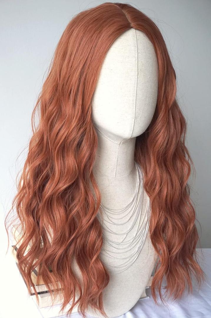 Long natural red wig Red Hair Wig Long Curly Costume Wigs Synthetic Red copper Wavy curly Wig 28 inches For women Halloween Costume (Copper Red)