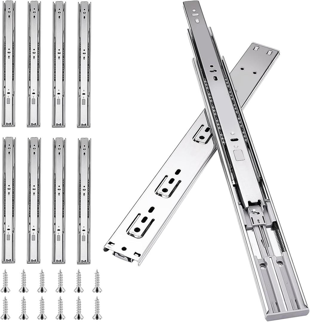 10 inch Drawer Slides 4 Pairs (8pcs) Soft Self Close Full Extension Ball Bearing Drawer Rails Side Mount Metal Dresser Runners for File Cabinet Can Kitchen Wardrobe Glides 10" 100 LB Capacity