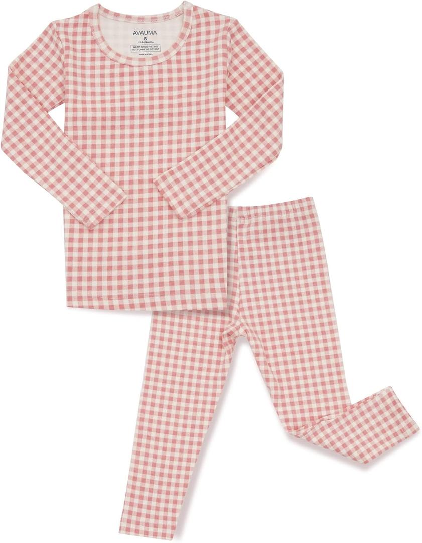 AVAUMA Baby Boys Girls Pajama Set 6M-7T Kids Cute Toddler Snug fit Pattern Design Pjs Cotton Sleepwear (Check.Pink.S) 12