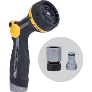Melnor 65188AMZ RelaxGrip Metal Nozzle, MultiPattern, Arthritis Foundation Ease of Use Certified, Quick Connect Bundle, Black, Yellow