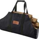 WHITEDUCK TUFF Large Firewood Carrier 21 Oz. Heavy Duty Waxed Canvas Log Carrier Holder for Fireplace, Carrying Wood Indoor & Outdoor (Black, Boat Shape (26"x17"x9"))