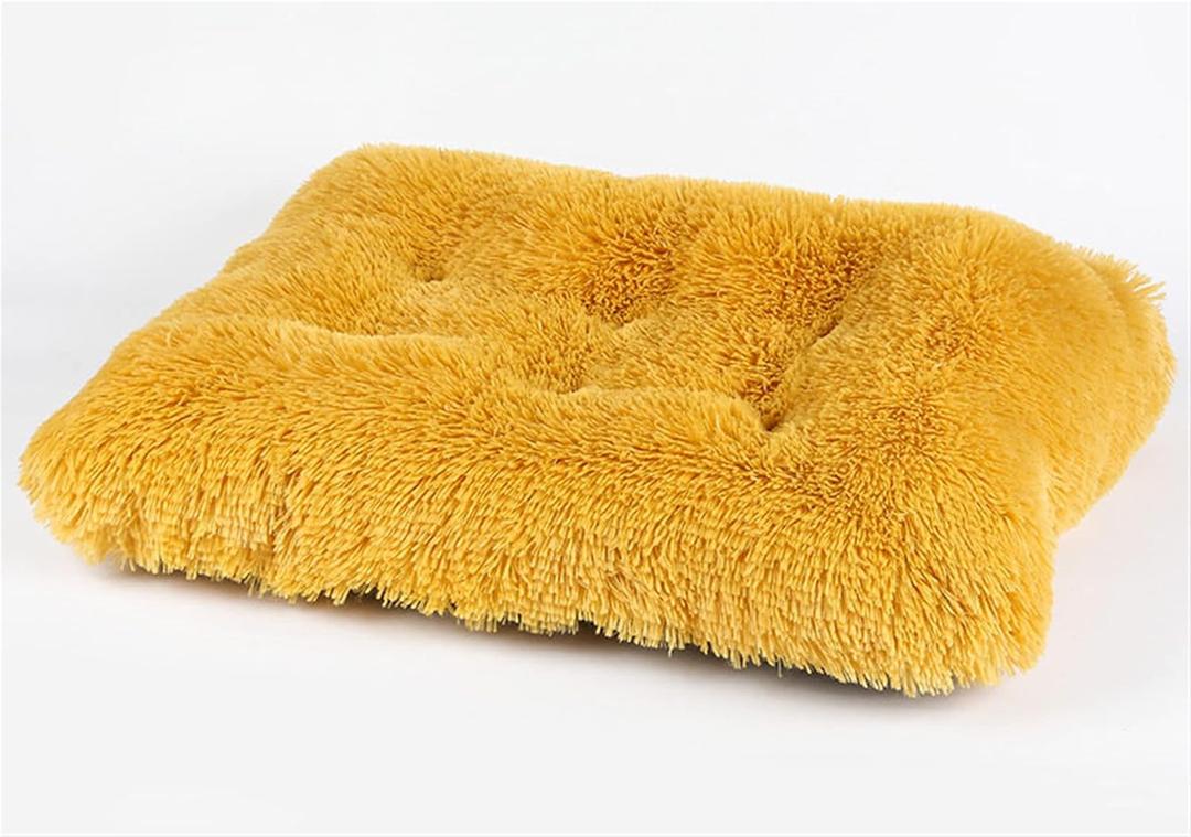 Liveinu Long Plush Calming Pet Bed Cuddler Pet Bed for Dogs and Cats Fluffy Faux Fur Dog Bed with Anti Slip Bottom Machine Washable Pet Sleep Bed Crate Mat Yellow M