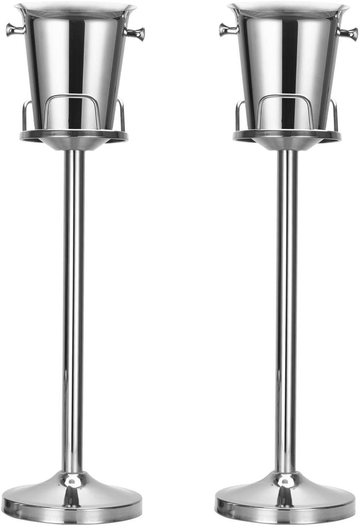 Champagne Bucket with Stand, Ice Bucket with Stand Stainless Steel Bucket Wine Chiller On Stand 12Lb Hammered Tall Ice Bucket Stand for Party Bar Ktv Bbq Home, 3ft (silver, 2 packs)