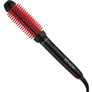 REVLON SmoothStay Coconut Oil Infused Heated Styling Brush, 1 Inch Thermal Round Curling Tool, Silicone Bristles, Adjustable Temperatures, Shiny Voluminous Finish, Black/Red
