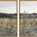 InSimSea 2 Pcs Framed Wall Art Vintage Landscape Decor, Meadow Scenery Paintings Above Bed Wall Decor, Canvas Prints, Living Room Bedroom Office Farmhouse Decorations, 16"x24" Set of 2
