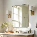 ANDY STAR Gold Bathroom Mirror for Wall, 20x28 Brushed Brass Metal Rounded Corner Rectangle Mirror, Wall Mirror in Stainless Steel Metal Frame, 1" Deep Set Design Hangs Horizontal Or Vertical