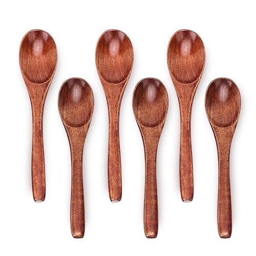 6in Wooden Spoons, 6pcs Soup Spoons Set, Small Wooden Utensils for Coffee, Tea, Jam, Sugar, Ice Cream and Bath Salts (6pcs 6in)