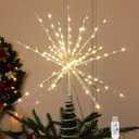 15 Inch Christmas Tree Star Topper with 150 LED Timer Lights & Remote, 19-Point USB Powered Lighted Silver Starburst Star Tree Topper for Indoor Holiday Party Xmas Tree Decor