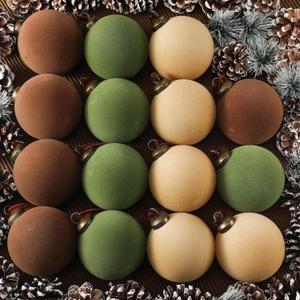 30Pcs Velvet Christmas Balls Bulk Flocked Christmas Tree Ball Ornament Plastic Balls Xmas Decorative Hanging Ornaments Xmas Tree Decoration(2.36 Inch,Green, Brown, Beige)