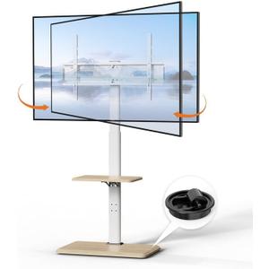 Rolling TV Stand with Hidden Wheels, Mobile TV Cart for 32-75 Inch TVs up to 99 lbs, TV Stand with Swivel and Height Adjustment, Floor TV Mount Stand with Wood Base