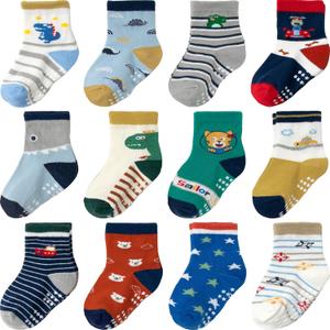Non Slip Grip Ankle Baby Socks 12 Pack for Toddler Boys and Girls Kids,Infant Cute Cotton Baby Socks (3-5T, Cartoon9)