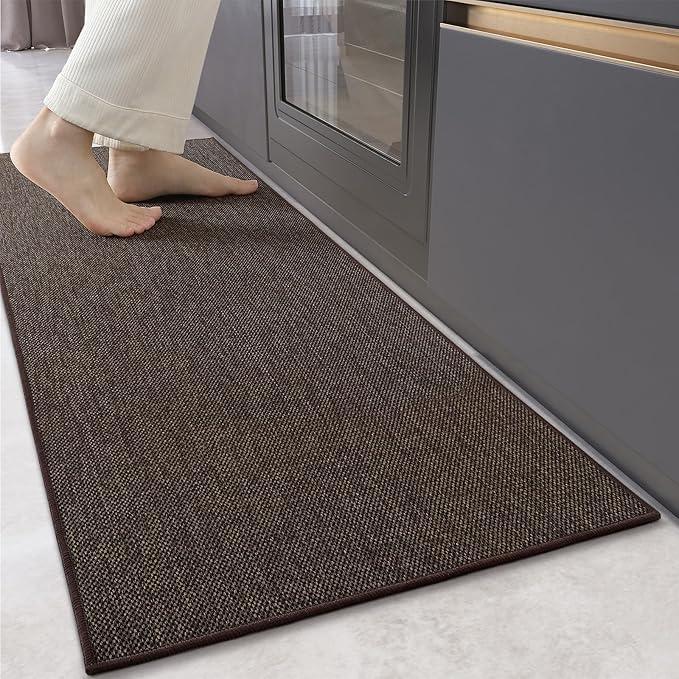 Color&Geometry Kitchen Rugs and Mats Non Slip Washable, Absorbent Woven Kitchen Runner Rug Easy to Clean Kitchen Floor Mats for in Front of Sink, Laundry Room, Hallway, 17”x71”, Brown
