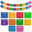 Mexican Party Banners (2 Pack with 10 Plastic Flags per Banner) - Papel Picado Mexicano para Fiesta - Plastic Papel Picado - Fiesta Themed Party Decorations - Mexican Decor