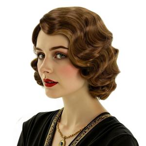 Short Brown 1920s Wig for Women Gatsby roaring 20s Finger Wave Party Synthetic Full Vintage Wigs for Womens Lady Cosplay Costume Fancy Dress 1920 Flapper Wig