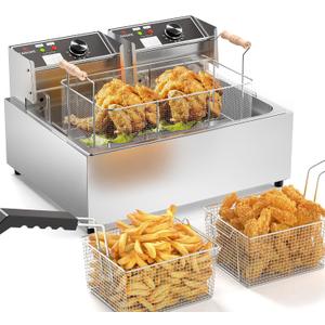 TANGME Commercial Deep Fryer, 3400w Electric Countertop Fryer with 3 Baskets, 22L/23.25Qt 1mm Thickened Stainless Steel Oil Fryer with Temperature Limiter for Restaurant, UL Certified