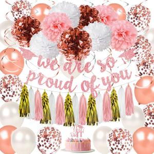 Graduation Decorations 2026 Pink Class of 2026 We Are So Proud of You Banner, Rose Gold 2026 Balloons for Pink Graduation Party Decorations