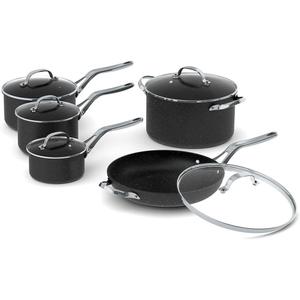 Starfrit The Rock 10PC Non-Stick Cookware Set - Durable Forged Aluminum - Oven Safe - PFOA Free - Easy to Clean - Black