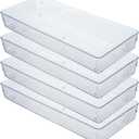 Kingrol 4 Pack Clear Drawer Organizer Trays, 15 x 6 x 2 Inch Desk Drawer Divider Storage Bins, Storage Box Set for Utensils Junks Vanities Makeups Jewelry Office Craft Supplies