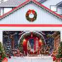 Christmas Garage Door Cover Decorations 7x16ft Winter Forest North Pole Backdrop Snowy Xmas Tree Reindeer Snowflake Banner Family Holiday Party Photography Background Decor Murals Outdoor