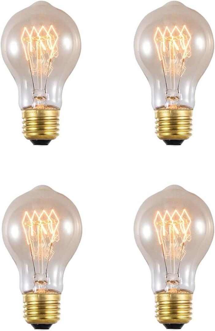 Lxcom Lighting A19 Vintage Light Bulbs, E26 110V 25W Warm Dimmable Vintage Style Incandescent Light Bulbs for Wall Sconces, Ceiling Light, 4 Pack