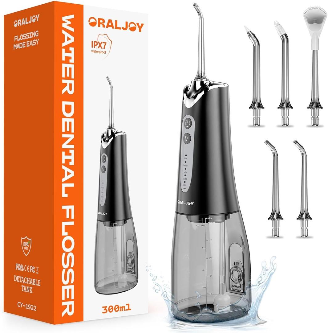 Water Dental Flosser Pick for Teeth - 300ML Portable Cordless Oral Irrigator, Rechargeable Irrigation Cleaner Professional Electric Flossing Machine for Teeth Cleaning Power Flosser Travel (Black)