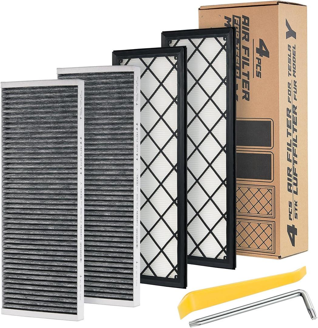Spurtar HEPA Air Filter for Tesla Model Y, Cabin Air Filter Replacement with Activated Carbon for Tesla Model Y Accessories July 2021-2025 (Set of 4 Packs, Grey)