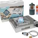 Propane or Butane Stove with Windblocker,Dual Fuel 10000BTU Stainless Steel Portable Camping Stove with CarryCase,Portable Gas Stove for Camping,Tailgating,Outdoor Cooking,Emergency(Fuel not included)