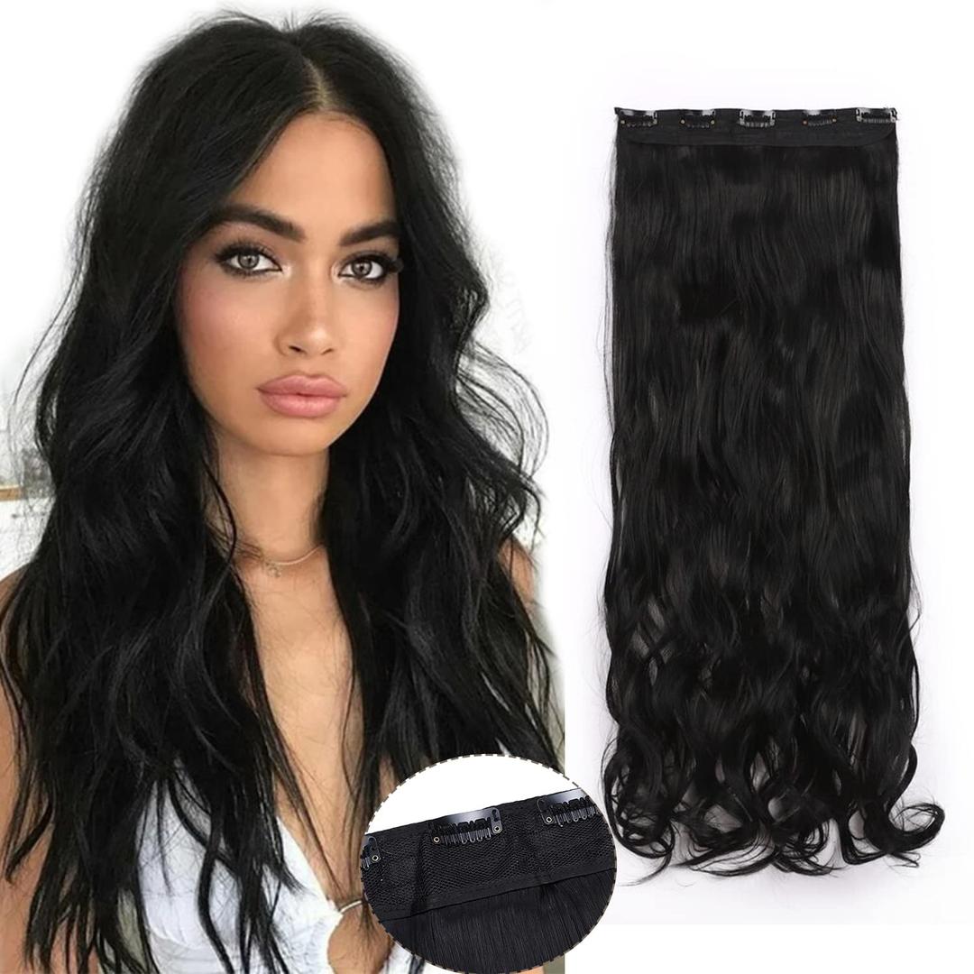 S-noilite Clip in on Hair Extension 5 Clips One Piece Full Head Hairpiece Heat-Resistant Synthetic Hair Long For Party/Daily (29" curly, Dark Black)