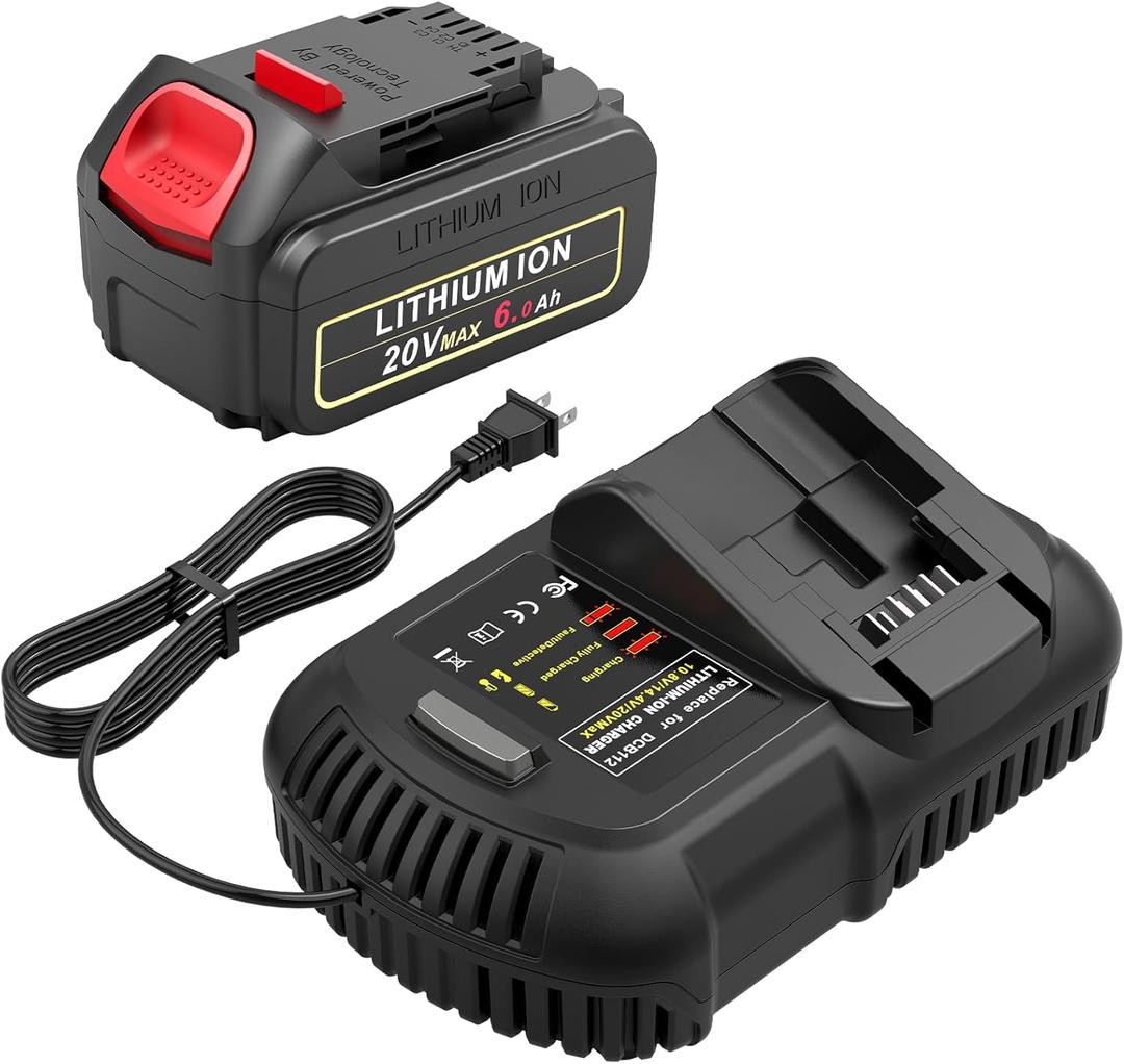 20V 6000mAh Replace Long-Lasting Battery for DeWalt 20V Max Battery with DCB112 Fast Charger, Good Value Combo for DeWalt 20 Volt Power Tools DCF DCD DCG Series & DCB206 DCB205 DCB200