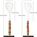 Serving Spoon and Fork Set, 304 Stainless Steel Serving Utensils with Natural Bamboo Handle, 10" Long Handle Serving Set for Kitchen Party Buffet, 4 Pieces / 2 of Each