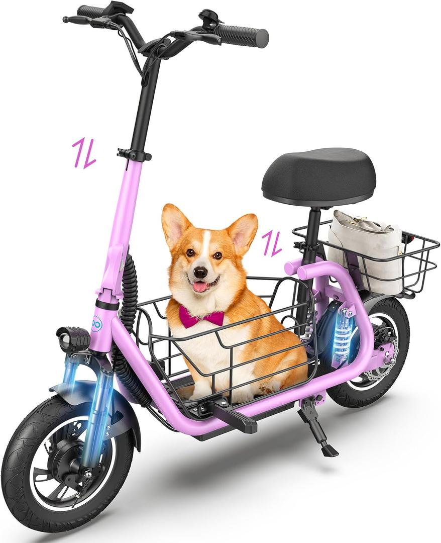 Urbanmax New Electric Scooter for Adults with Seat C1Pro, 18.6MPH & 25 Miles Range, 12" Pneumatic Tires, Dual Shock Absorbers, Dual Brakes, Removable Basket, UL2272 Certified  Pink