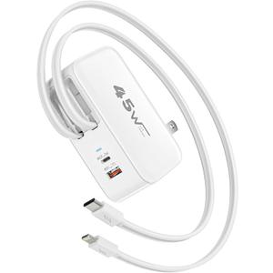 Retractable iPhone Charger Fast Charging,4 in 1 Retractable Wall Charger 45W Travel Essentials Multiport Plug Foldable Block Lightning &USB C Cables for iPhone 17Pro Max/16/15/14/13/12/11,iPad,AirPods