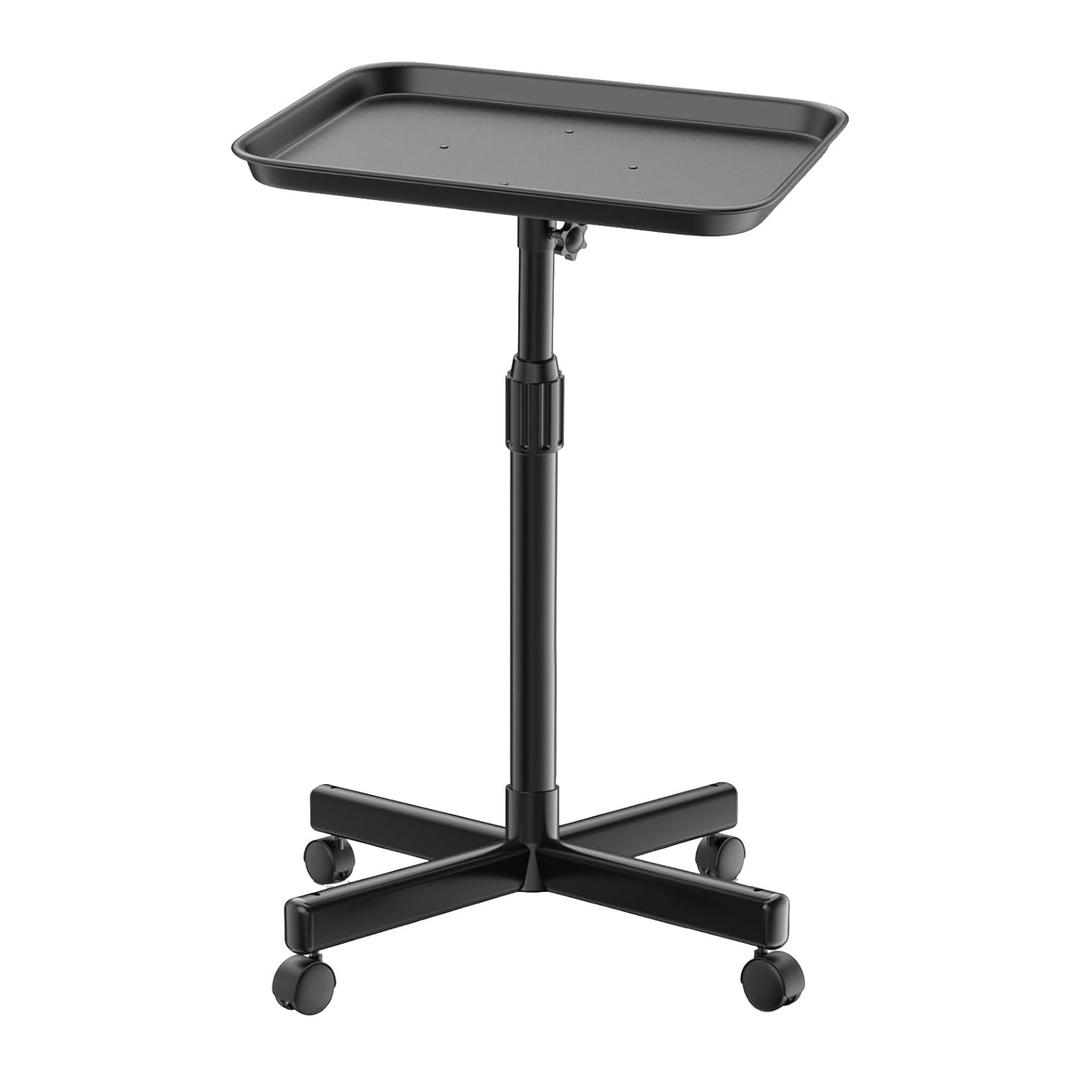Salon Tray on Wheels, Premium Aluminum Tattoo Tray Rolling Tray with Adjustable Height, Salon Trolley Hairdresser Cart Suitable for Clinic, SPA, Dental (Black)