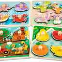 Wooden Toddler Puzzles - 4 Pcs Eco-Friendly Animal Patterns Jigsaw With Handles - Infant Kid Fine Motor Skill Learning Educational Montessori Toys for 1-3 Years Old