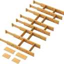 kiplant Bamboo Drawer Dividers - Adjustable Drawer Dividers for Clothes, Kitchen, Closet & Office - 8 Pack with Inserts, 18-22.6 Inches, Non-Slip Silicone Ends (Large, Natural)