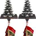 2025 New Christmas Stocking Holders for Mantle Set of 2 Snow Brown Vintage Xmas Tree with Non-Skid Stockings Holders for Fireplace Home Decor Holiday Gifts Christmas Decorations Indoor Supplies