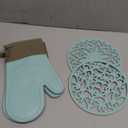 Oven Mitts and Pot Holders Sets, Silicone Heat Resistant 600F, Soft Lining Good Grip, Oven Gloves and Trivet Mats 4 Piece Set, Aqua Sky