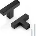 Probrico (5 Pack) Flat Black Square Cabinet Knobs Stainless Steel 2 Inch(50mm) Overall Length Drawer Pulls Single Hole T Bar Cabinet Pulls Kitchen Cabinet Hardware