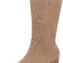 SHIBEVER Cowboy Boots for Women 2025: Mid Calf Cowgirl Boots Western Embroidered Country High Heel Pointed Toe Booties, Size 37