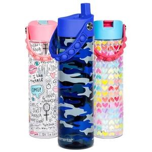 Elemental Splash Water Bottle with Straw - BPA-Free Tritan Plastic Reusable Water Bottle with Pop It Strap - Ideal for Travel, Gym and Sports - Leak Proof when Spout is Closed - 26oz - Blue Camo