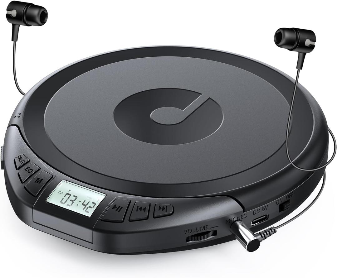 Gueray CD Player Portable CD Dsicman: with Earphones for Car with Anti-Skip Shockproof with LCD Display Support PROG Memory Repeat Function (Black)