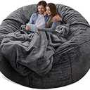YudouTech (No Filler) Bean Bag Chair Cover Without Filler,Big Round Soft Fluffy PV Velvet Washable Bean Bag Lazy Sofa Bed Cover for Adults,Living Room Bedroom Furniture Outside,5ft Dark Grey