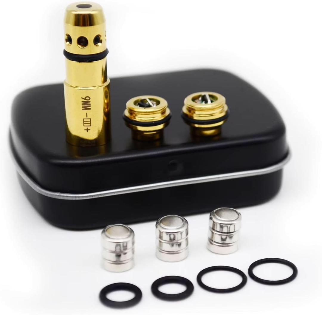 9mm Laser Training Cartridge with Snap Cap for Dry Fire Practice | Red Dot Laser Bore Sighter for Handgun & Dot Dry Fire Shooting Targets Extra O-Rings Rubber and Back Cap
