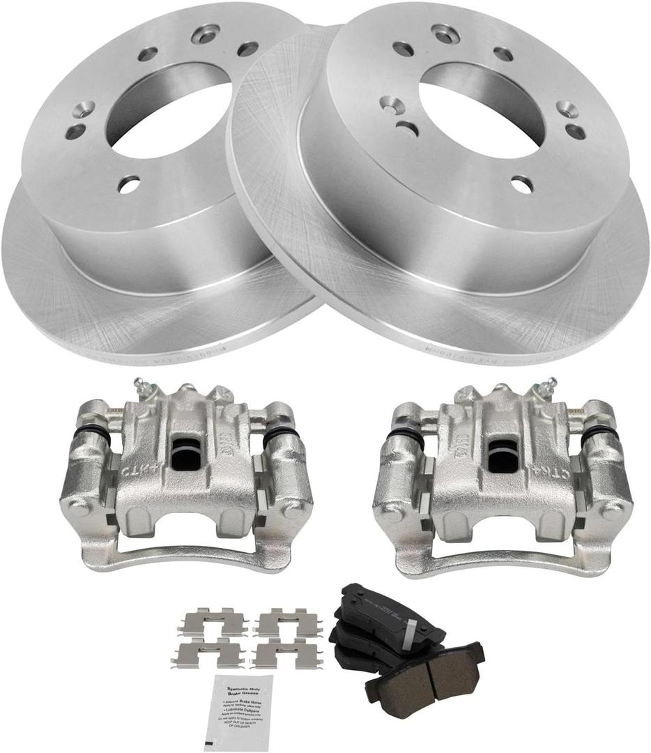 TRQ Rear Brake Pad & Rotor Kit Brake Caliper Brake Pads Brake Rotor Semi-Metallic Compatible with 2009-2010 Hyundai Elantra