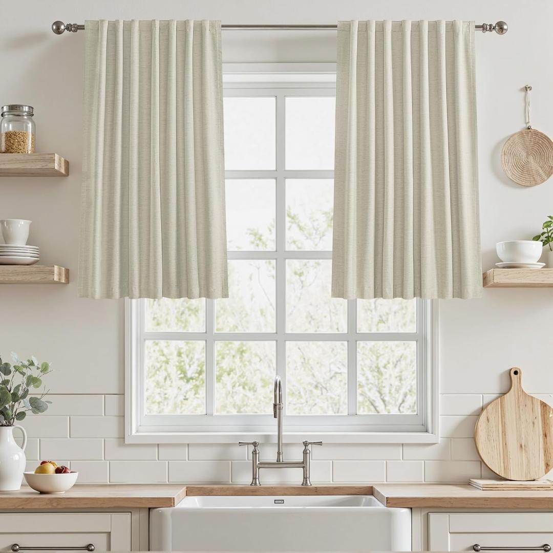 UHITECH Oatmeal 36 Inch Curtains for Bedroom 2 Panels Blackout Short Curtains Linen for Living Room 52 Inch Wide Thermal Room Darkening Drapes for Small Windows Black Out