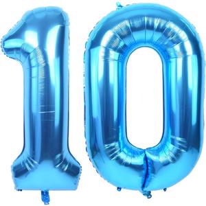 TONIFUL 40 Inch Blue Large Numbers Balloon Birthday Party Decorations, Foil Mylar Big Number Balloon Digital 10 for 2026 Graduation New Year Eve 10th Birthday, 10th Anniversary, Graduation Ceremony