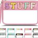 Chenille Letter Clear Zipper Pouch for Travel, Nylon Makeup Letter Bag, PVC Waterproof Cosmetic Bag, Snack Bags for Women Girls, Clear Stuff Bags For Travel (Pink-Stuff)