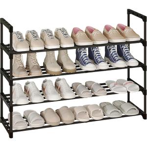 Calmootey 4-Tier Shoe Rack, Tall Large Capacity 20 Pairs Shoes Storage Organizer, Stackable Wide Shoe Shelf for Entryway, Hallway, Black